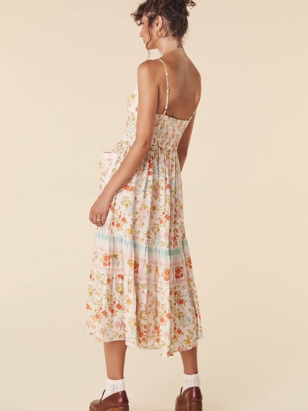 Spell Flora Linen Midi Dress Patch Pockets Large Cottage Whimsical‎ - Picture 3 of 16